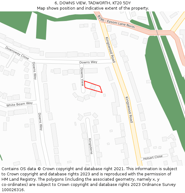 6, DOWNS VIEW, TADWORTH, KT20 5DY: Location map and indicative extent of plot