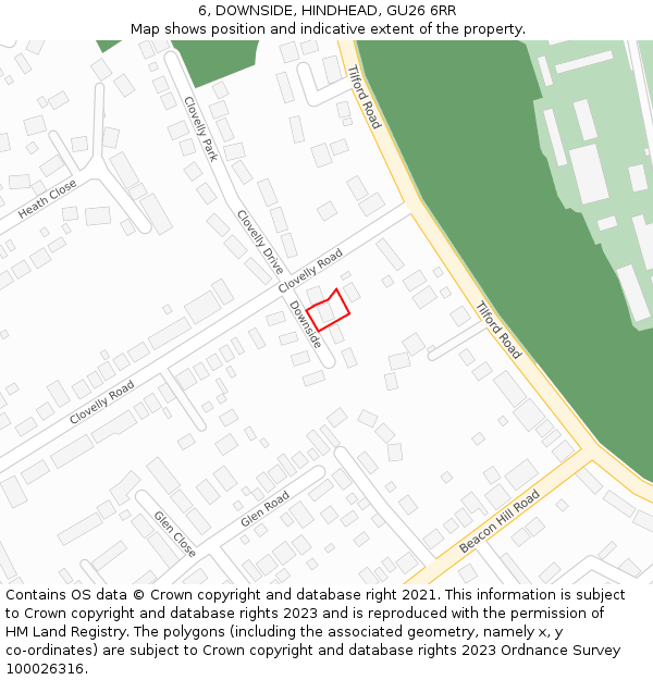 6, DOWNSIDE, HINDHEAD, GU26 6RR: Location map and indicative extent of plot