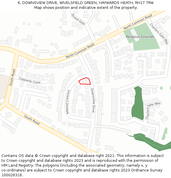 6, DOWNSVIEW DRIVE, WIVELSFIELD GREEN, HAYWARDS HEATH, RH17 7RW: Location map and indicative extent of plot