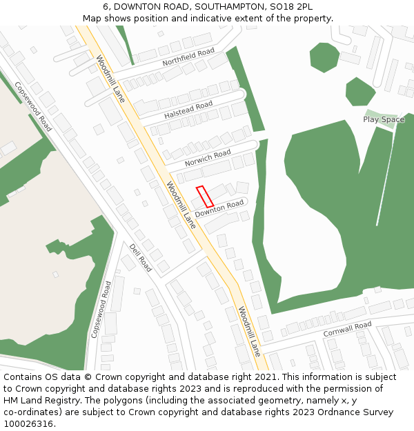 6, DOWNTON ROAD, SOUTHAMPTON, SO18 2PL: Location map and indicative extent of plot