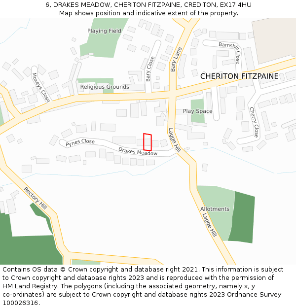 6, DRAKES MEADOW, CHERITON FITZPAINE, CREDITON, EX17 4HU: Location map and indicative extent of plot