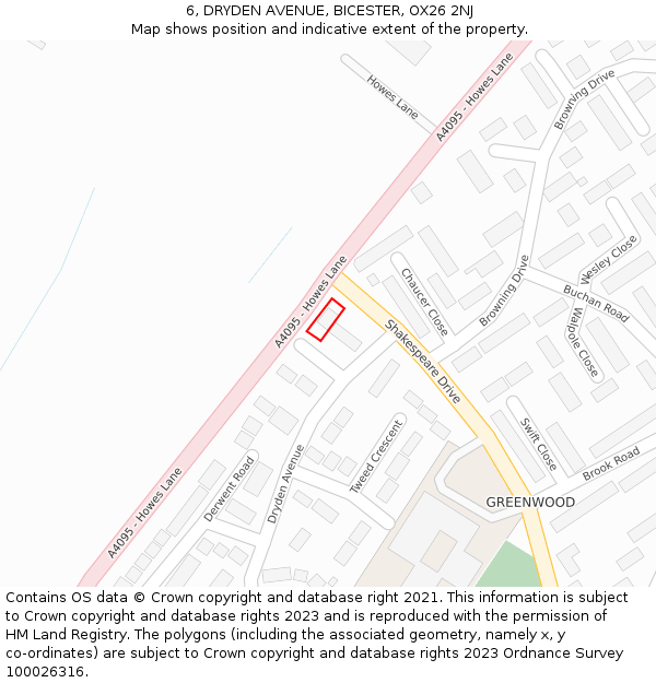 6, DRYDEN AVENUE, BICESTER, OX26 2NJ: Location map and indicative extent of plot