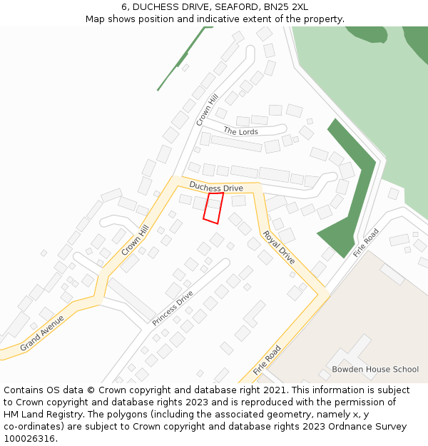 6, DUCHESS DRIVE, SEAFORD, BN25 2XL: Location map and indicative extent of plot