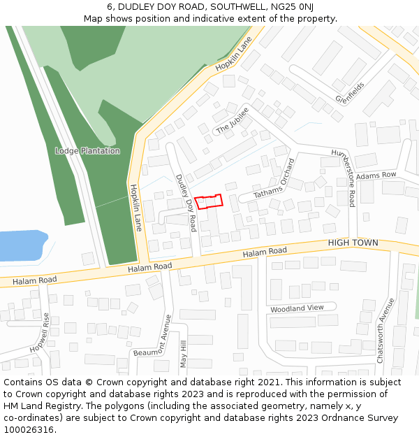 6, DUDLEY DOY ROAD, SOUTHWELL, NG25 0NJ: Location map and indicative extent of plot