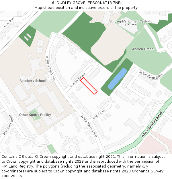 6, DUDLEY GROVE, EPSOM, KT18 7NB: Location map and indicative extent of plot