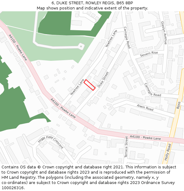 6, DUKE STREET, ROWLEY REGIS, B65 8BP: Location map and indicative extent of plot