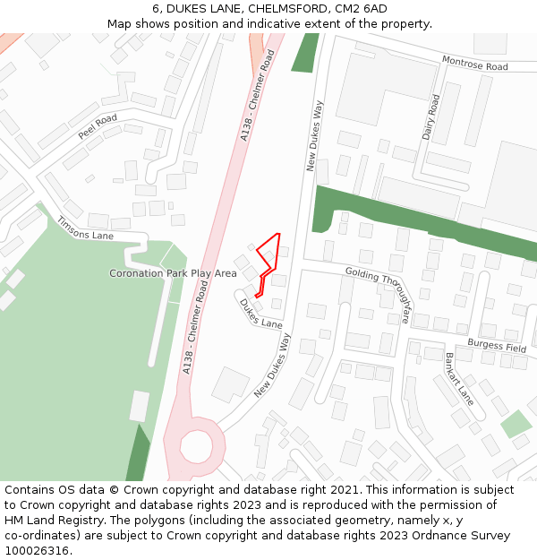 6, DUKES LANE, CHELMSFORD, CM2 6AD: Location map and indicative extent of plot