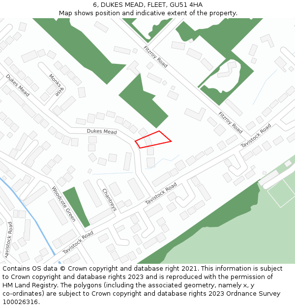 6, DUKES MEAD, FLEET, GU51 4HA: Location map and indicative extent of plot