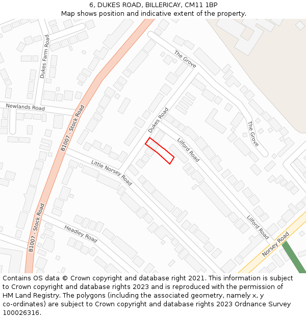 6, DUKES ROAD, BILLERICAY, CM11 1BP: Location map and indicative extent of plot