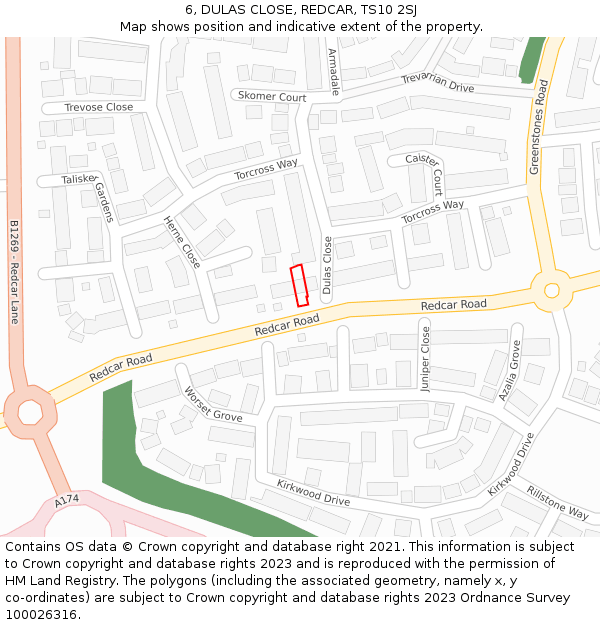 6, DULAS CLOSE, REDCAR, TS10 2SJ: Location map and indicative extent of plot