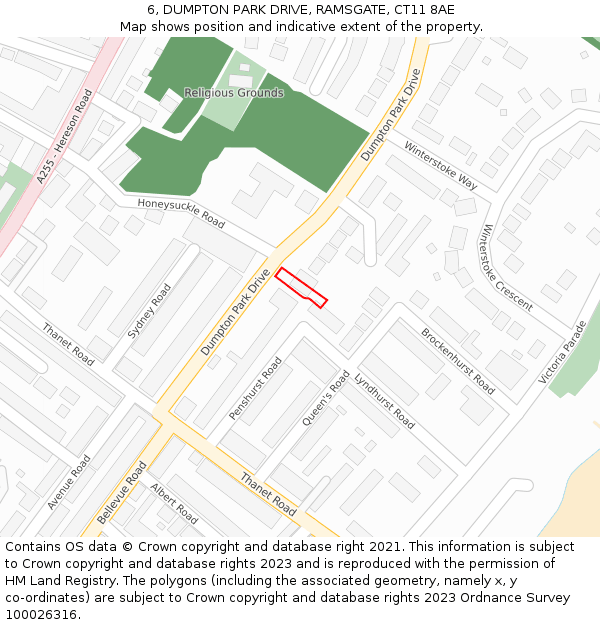 6, DUMPTON PARK DRIVE, RAMSGATE, CT11 8AE: Location map and indicative extent of plot