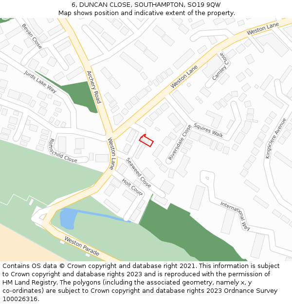 6, DUNCAN CLOSE, SOUTHAMPTON, SO19 9QW: Location map and indicative extent of plot