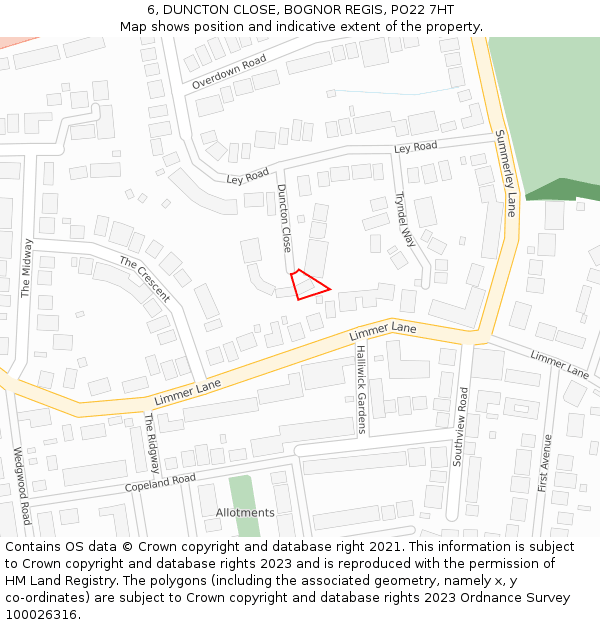 6, DUNCTON CLOSE, BOGNOR REGIS, PO22 7HT: Location map and indicative extent of plot