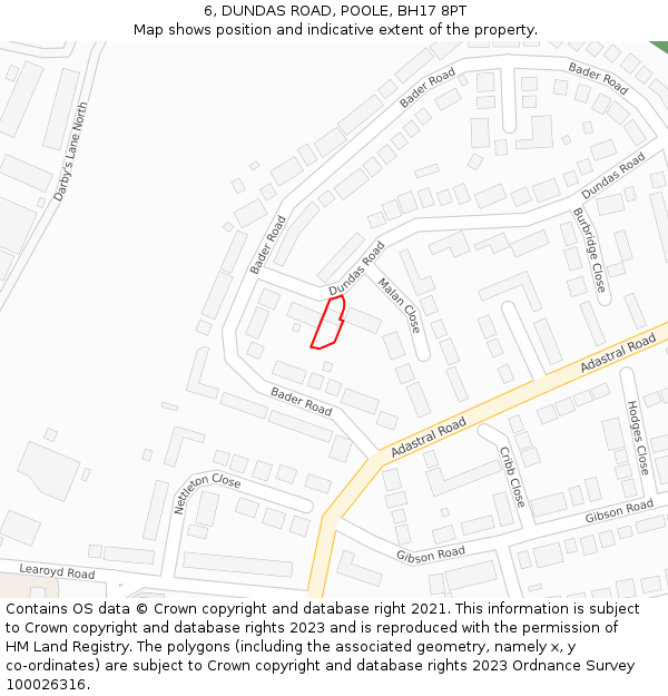 6, DUNDAS ROAD, POOLE, BH17 8PT: Location map and indicative extent of plot