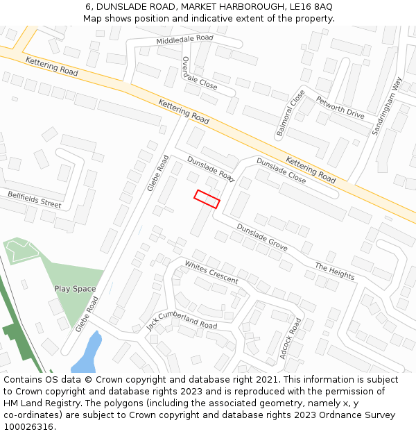 6, DUNSLADE ROAD, MARKET HARBOROUGH, LE16 8AQ: Location map and indicative extent of plot