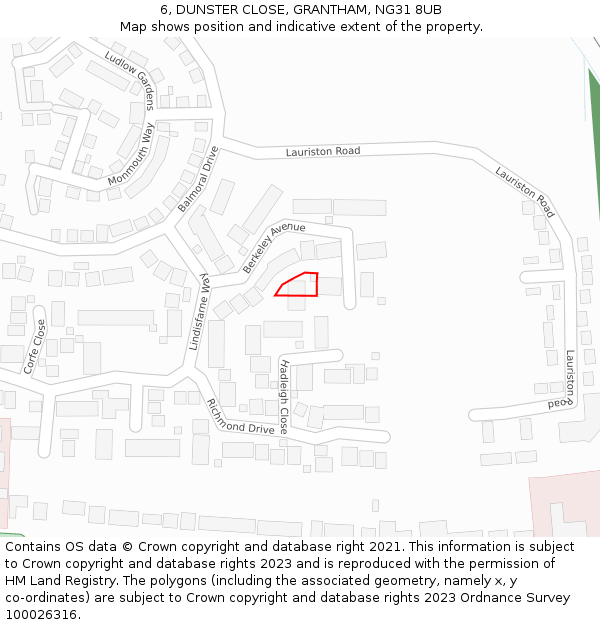 6, DUNSTER CLOSE, GRANTHAM, NG31 8UB: Location map and indicative extent of plot