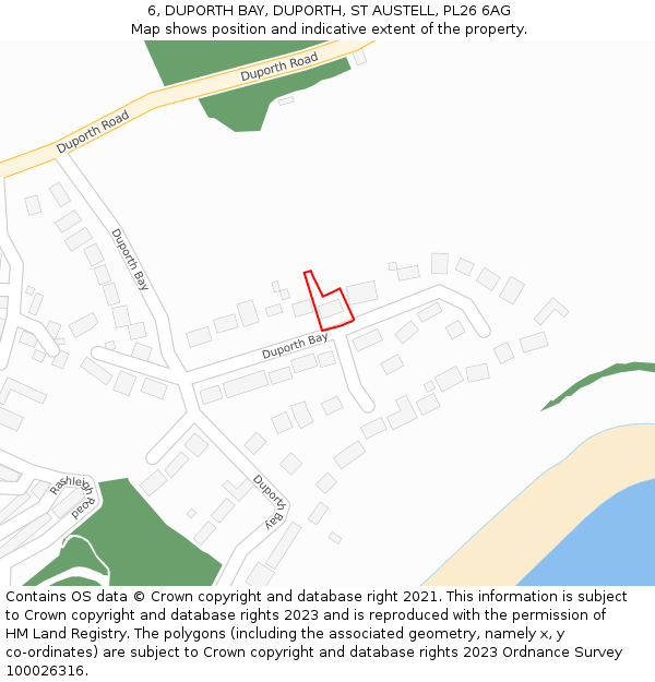 6, DUPORTH BAY, DUPORTH, ST AUSTELL, PL26 6AG: Location map and indicative extent of plot