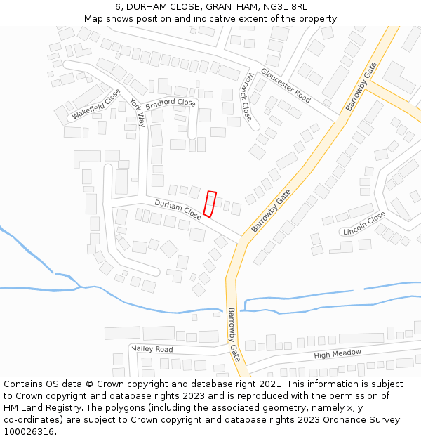 6, DURHAM CLOSE, GRANTHAM, NG31 8RL: Location map and indicative extent of plot