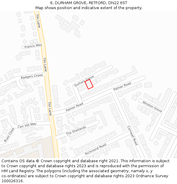 6, DURHAM GROVE, RETFORD, DN22 6ST: Location map and indicative extent of plot