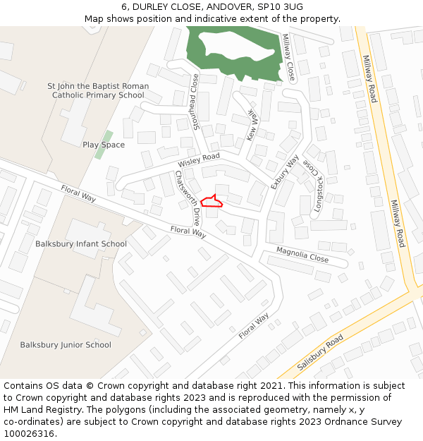 6, DURLEY CLOSE, ANDOVER, SP10 3UG: Location map and indicative extent of plot