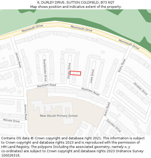 6, DURLEY DRIVE, SUTTON COLDFIELD, B73 6QT: Location map and indicative extent of plot