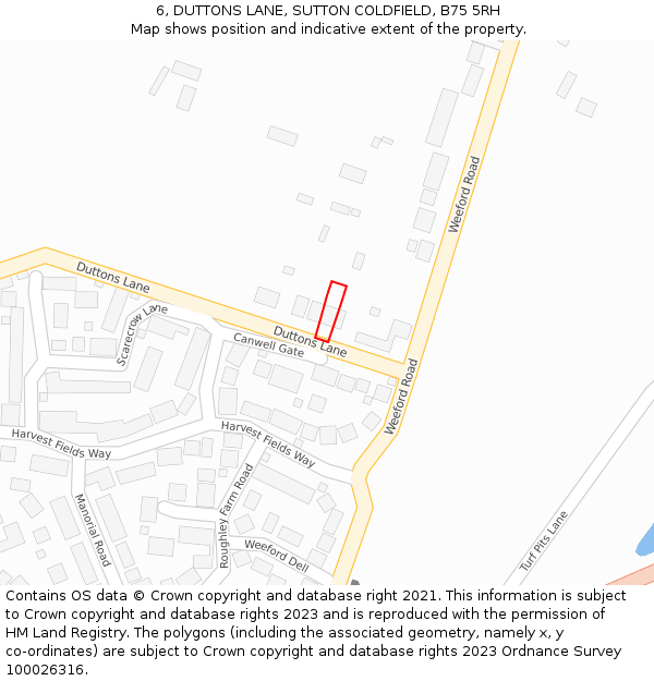 6, DUTTONS LANE, SUTTON COLDFIELD, B75 5RH: Location map and indicative extent of plot