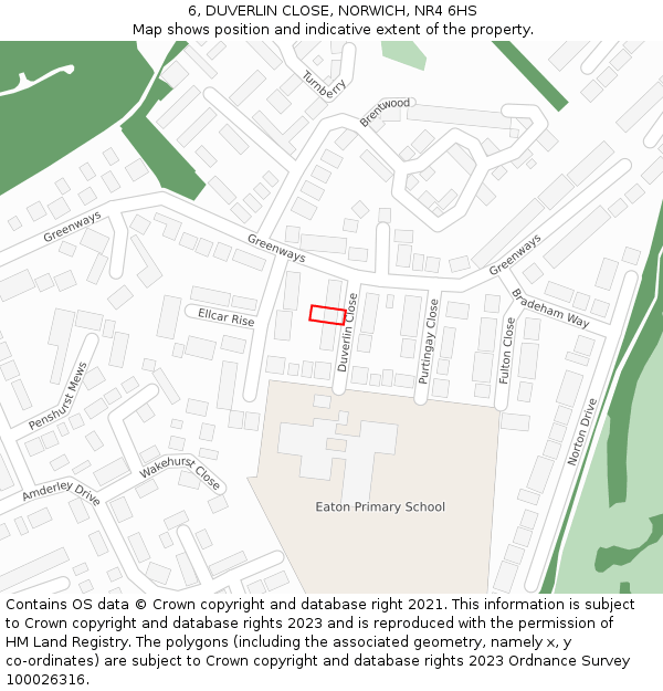 6, DUVERLIN CLOSE, NORWICH, NR4 6HS: Location map and indicative extent of plot