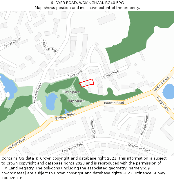 6, DYER ROAD, WOKINGHAM, RG40 5PG: Location map and indicative extent of plot