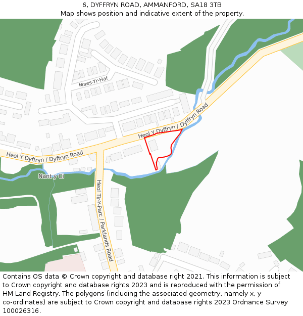 6, DYFFRYN ROAD, AMMANFORD, SA18 3TB: Location map and indicative extent of plot