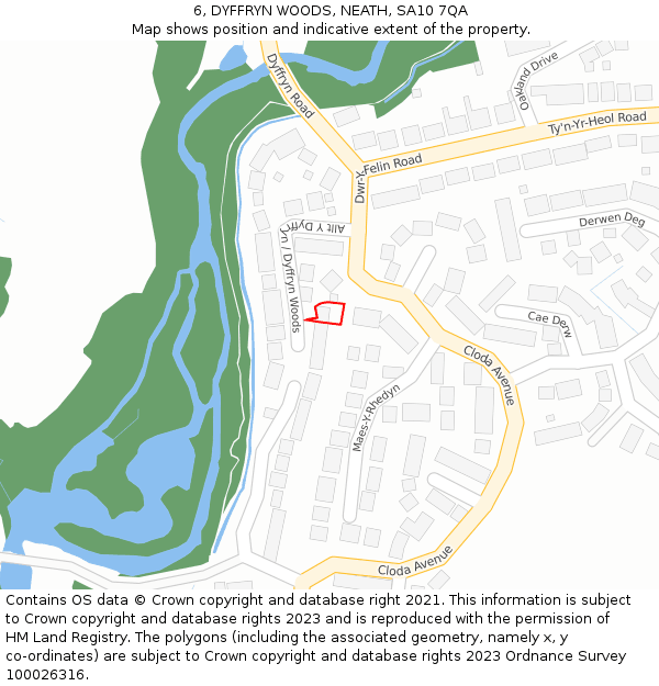 6, DYFFRYN WOODS, NEATH, SA10 7QA: Location map and indicative extent of plot