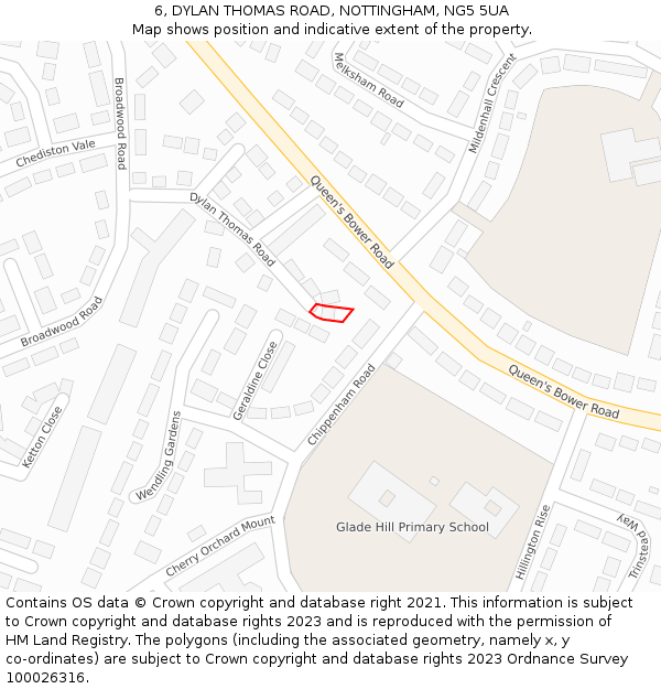 6, DYLAN THOMAS ROAD, NOTTINGHAM, NG5 5UA: Location map and indicative extent of plot