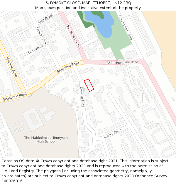 6, DYMOKE CLOSE, MABLETHORPE, LN12 2BQ: Location map and indicative extent of plot