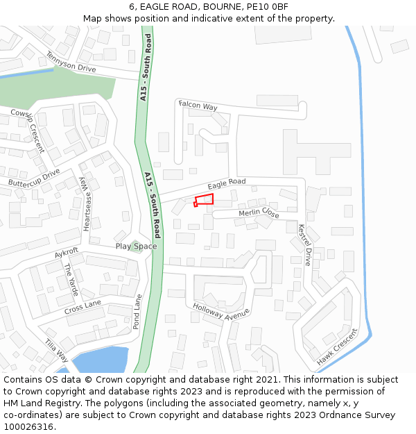 6, EAGLE ROAD, BOURNE, PE10 0BF: Location map and indicative extent of plot