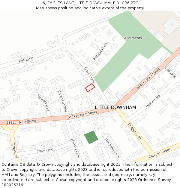 6, EAGLES LANE, LITTLE DOWNHAM, ELY, CB6 2TG: Location map and indicative extent of plot