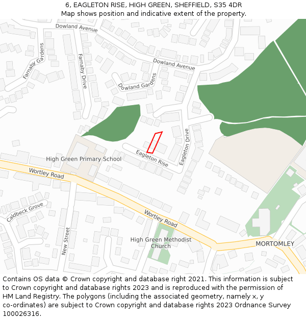 6, EAGLETON RISE, HIGH GREEN, SHEFFIELD, S35 4DR: Location map and indicative extent of plot
