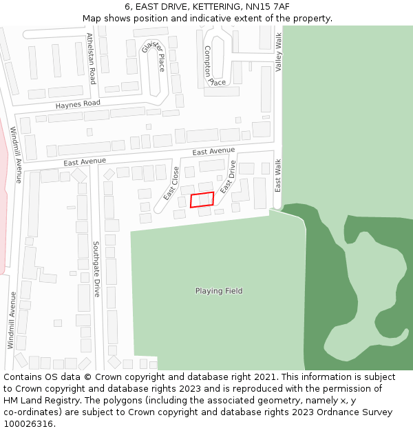 6, EAST DRIVE, KETTERING, NN15 7AF: Location map and indicative extent of plot