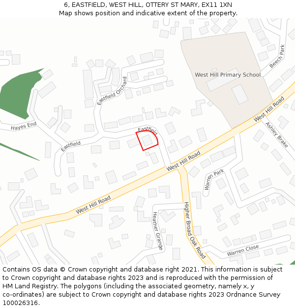 6, EASTFIELD, WEST HILL, OTTERY ST MARY, EX11 1XN: Location map and indicative extent of plot