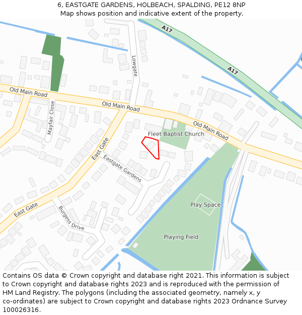 6, EASTGATE GARDENS, HOLBEACH, SPALDING, PE12 8NP: Location map and indicative extent of plot