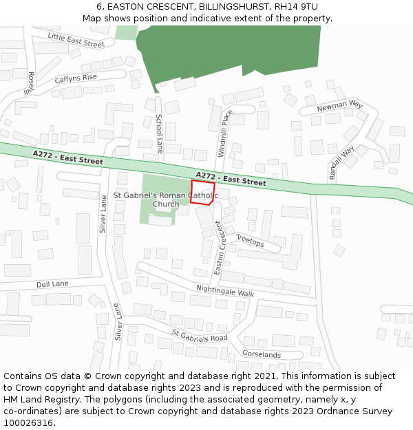 6, EASTON CRESCENT, BILLINGSHURST, RH14 9TU: Location map and indicative extent of plot