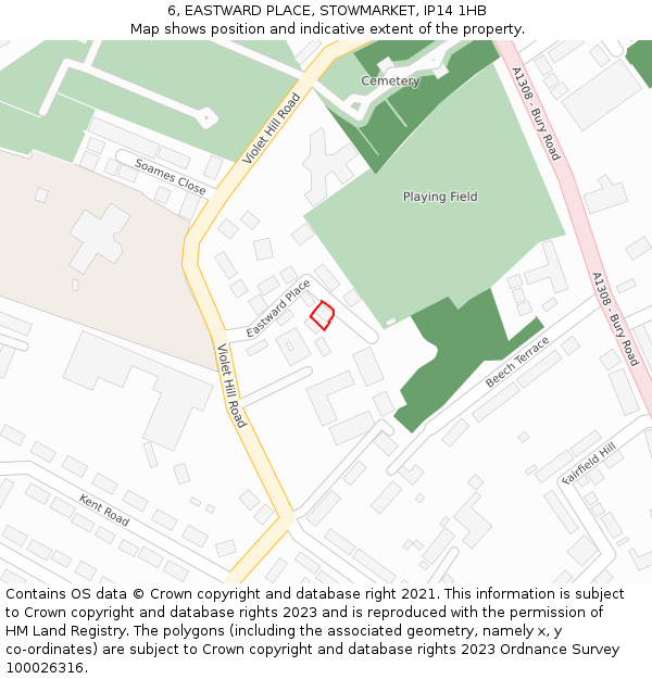 6, EASTWARD PLACE, STOWMARKET, IP14 1HB: Location map and indicative extent of plot