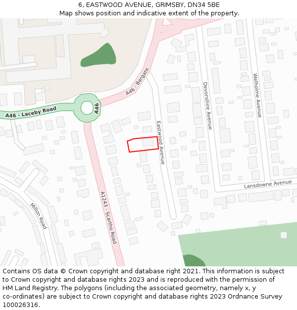 6, EASTWOOD AVENUE, GRIMSBY, DN34 5BE: Location map and indicative extent of plot