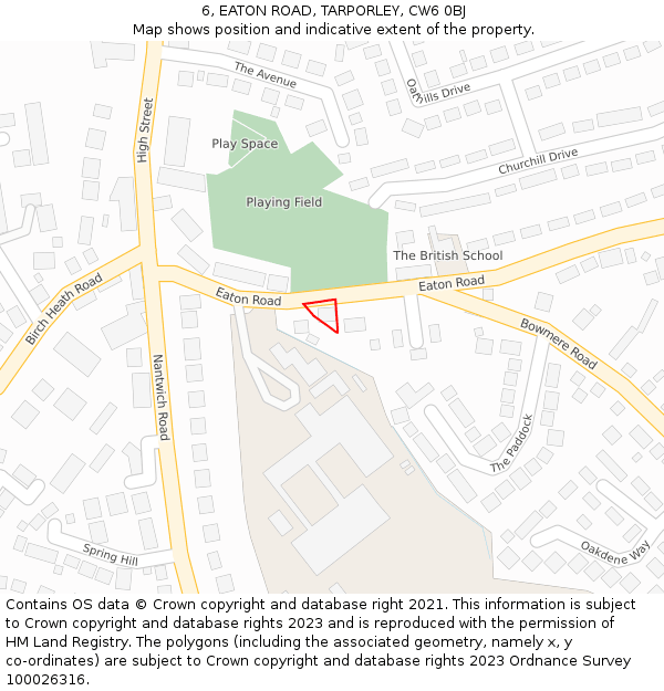 6, EATON ROAD, TARPORLEY, CW6 0BJ: Location map and indicative extent of plot