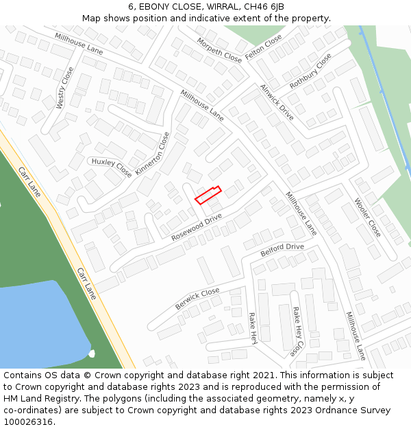 6, EBONY CLOSE, WIRRAL, CH46 6JB: Location map and indicative extent of plot