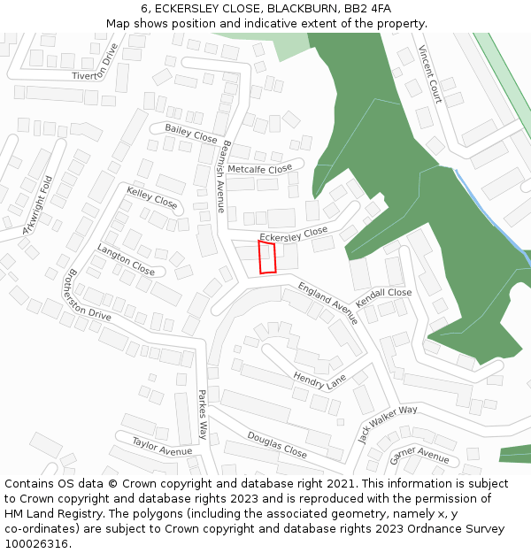 6, ECKERSLEY CLOSE, BLACKBURN, BB2 4FA: Location map and indicative extent of plot