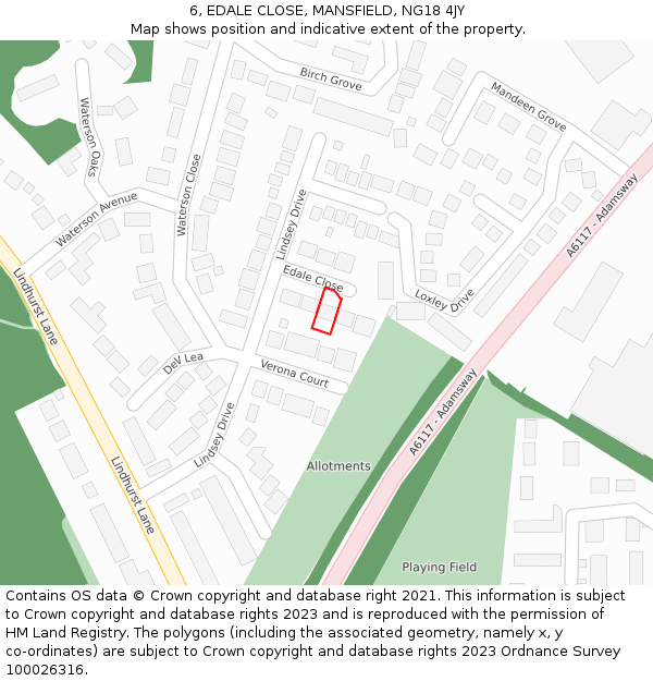 6, EDALE CLOSE, MANSFIELD, NG18 4JY: Location map and indicative extent of plot
