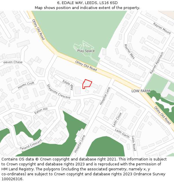 6, EDALE WAY, LEEDS, LS16 6SD: Location map and indicative extent of plot