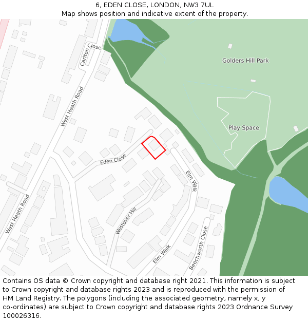 6, EDEN CLOSE, LONDON, NW3 7UL: Location map and indicative extent of plot
