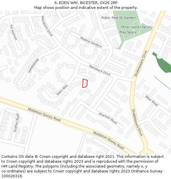 6, EDEN WAY, BICESTER, OX26 2RP: Location map and indicative extent of plot