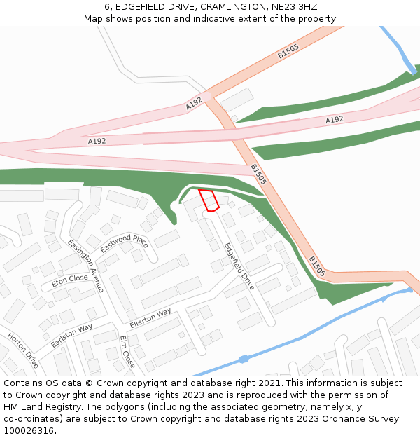 6, EDGEFIELD DRIVE, CRAMLINGTON, NE23 3HZ: Location map and indicative extent of plot
