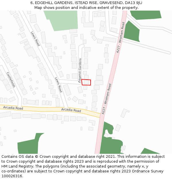 6, EDGEHILL GARDENS, ISTEAD RISE, GRAVESEND, DA13 9JU: Location map and indicative extent of plot